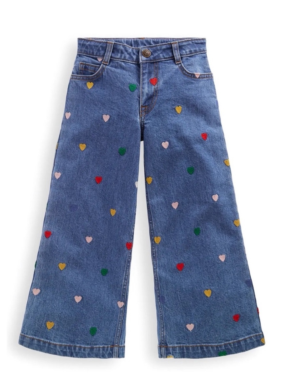 Mini Boden Wide Leg Heart-Embroidered Blue Denim Jeans
